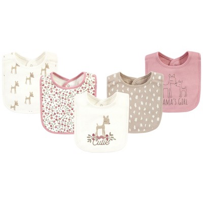 Image of Hudson Baby Infant Girl Cotton Bibs, Fawn Cutie, One Size