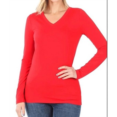 Women's Back To Basic V-Neck Long Sleeve - ZENANA