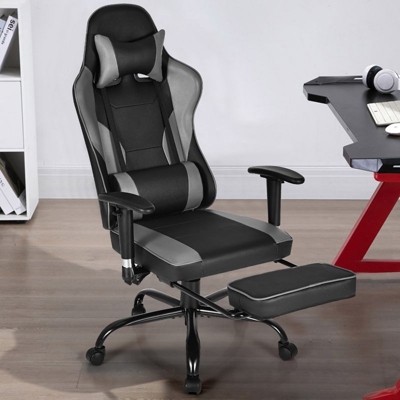 Costway Gaming Chair Racing High Back Office Chair w/ Footrest Black, 4 of 11