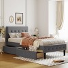 Twin Size Upholstered Platform Bed with Storage Drawers and Tufted Headboard, Linen Fabric Frame Bed for Bedroom-Baofuwish - 2 of 4