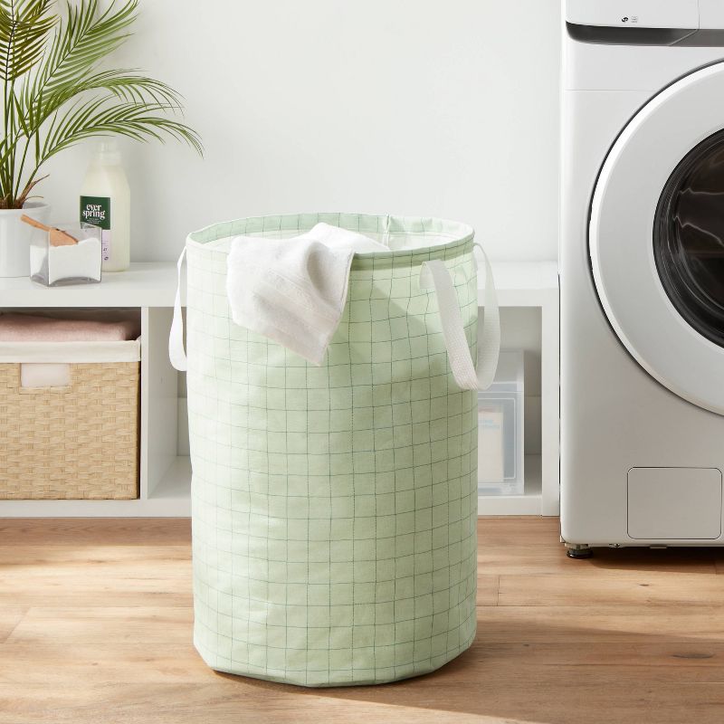 Scrunchable Round Laundry Hamper Green Stitch Grid - Brightroom&#8482;, 3 of 5