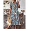 Coolmee Women's Summer Casual Boho Dress Midi Sleeve Mock Neck Floral Maxi Dress Swing Beach Long Maxi Dress - 3 of 4