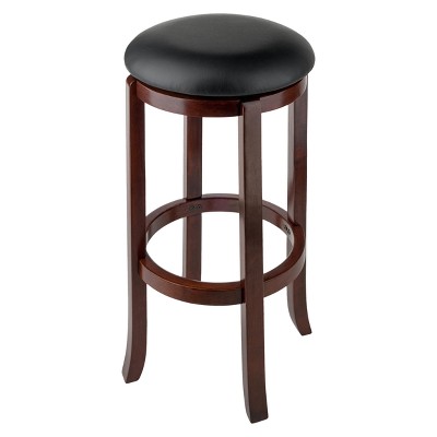 Elegant Transitional 30" Swivel Bar Stool in Walnut & Black Leather