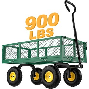 Mr Ironstone Steel Garden Cart, 900 lbs Heavy Duty Garden Wagon, 270 U-Turn Utility Metal Wagon with Removable Sides and 10" Pneumatic Tires - 1 of 4