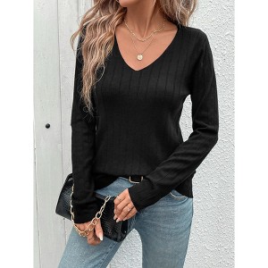 Long Sleeve V Neck Shirts for Women Fall Tops Lightweight Sweaters Dressy Casual Tunic Tops Outfits - 1 of 4