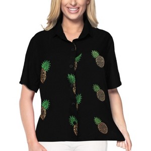 LA LEELA Women's Beach Hawaiian Short Sleeve Blouse Shirt S Squid Ink AD589 - 1 of 3