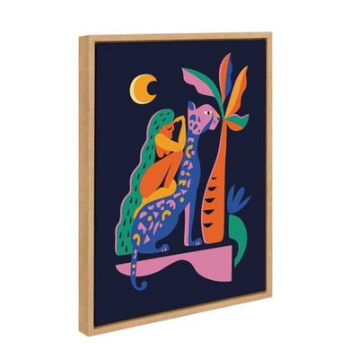 18" x 24" Sylvie Girl On Cheetah Framed Canvas Wall Art by Rachel Lee Natural - Kate and Laurel
