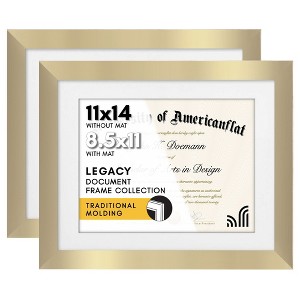 Americanflat 11x14 Gold Diploma Frame - Displays 8.5x11 Diplomas with Mat or 11x14 Inch Without Mat - Shatter-Resistant Glass. (2 Pack) - 1 of 4