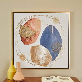 Canvas Abstract Handmade Overlapping Circle Framed Wall Art with Gold Frame and Gold Foil Detailing - Olivia & May
