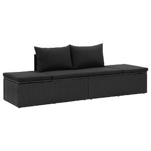 vidaXL Outdoor Poly Rattan Patio Lounge Chair - Black Sunbed with Adjustable Sides, Washable Cushions, Comfortable Waist Pillows, Powder-Coated Steel - 1 of 4