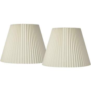Springcrest Set of 2 Knife Pleat Empire Lamp Shades Ivory Large 11" Top x 19" Bottom x 14.25" High Spider Harp and Finial Fitting