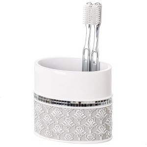 Creative Scents Mirror Damask  White Toothbrush Holder - 1 of 4