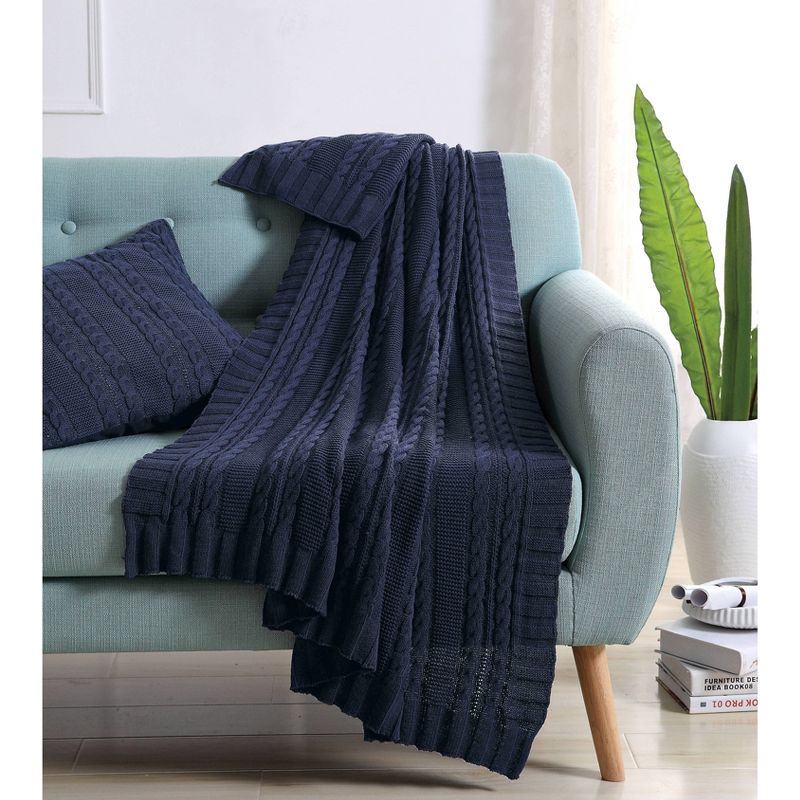 50&#34;x70&#34; Home Dublin Cable Knit Throw Blanket Navy - VCNY, 6 of 8