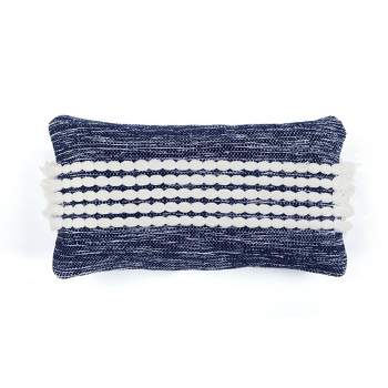 13"x24" Oversized Linear Dotted Lumbar Throw Pillow Navy Blue - Lush Décor