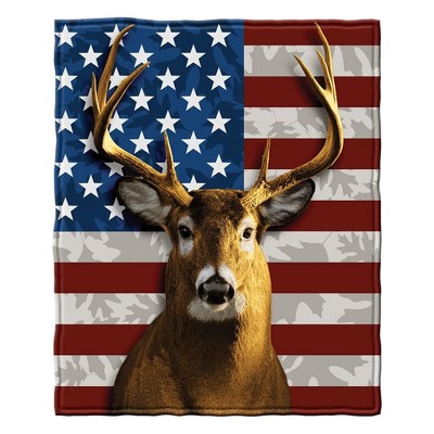 Patriotic American Whitetail Deer Fleece Throw Blanket