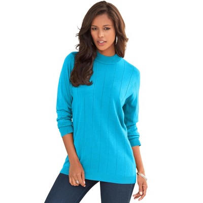 Roaman's Women's Plus Size Fine Gauge Drop Needle Mockneck Sweater