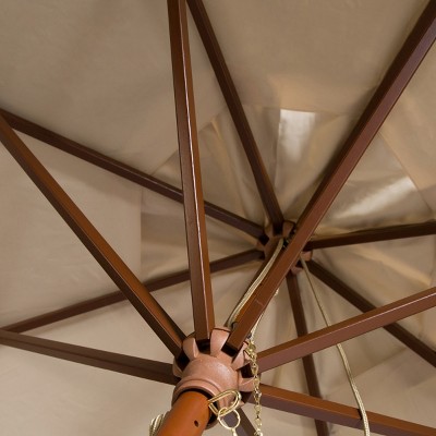 Cannes 11-Foot Beige Wooden Pulley Market Umbrella