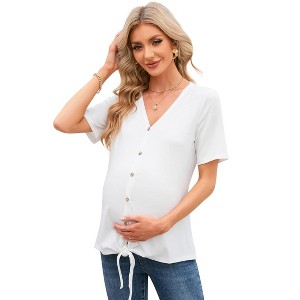 Clearlove Women's Maternity Shirts Color Block Split Hem Tunic Tops Pregnancy Clothes - 1 of 4
