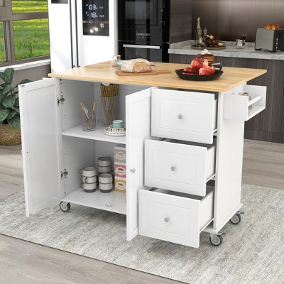 Rolling Mobile Kitchen Island With Drop Leaf Breakfast Bar, Modern Utility Storage Trolley Cart With Solid Wood Top And Locking Wheels