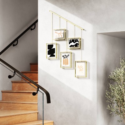 Matte Brass Floating Wall Collage Frame Set, 5-Piece