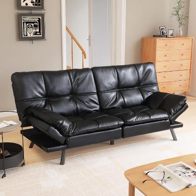 Lycvki Faux Leather Sofa Memory Foam Loveseat Convertible Couch Bed