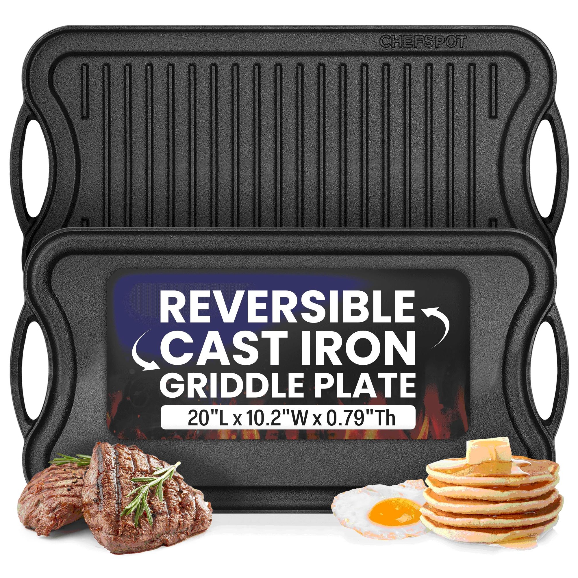 CHEFSPOT 20" Preseasoned Cast Iron Reversible Griddle Plate Pan