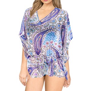 HAPPY BAY Women's Beachwear Swimsuit Coverups for Women Summer Swim Beach Dress Cover Ups for Swimwear Women Hawaiian Bathing Suit M-L Blue,Paisley - 1 of 3
