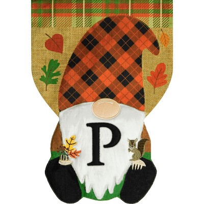 Fall Gnome Burlap Monogram Letter P Garden Flag 18" x 12.5" Briarwood Lane