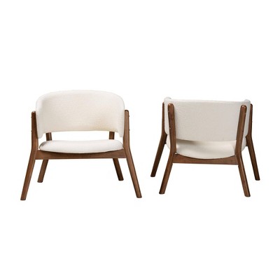 Cream Boucle and Walnut Wood Mid-Century Accent Chair