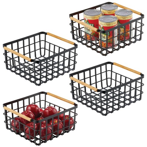 mDesign Metal Kitchen Under Shelf Storage Baskets - 2 Pack - Matte  Black/Natural