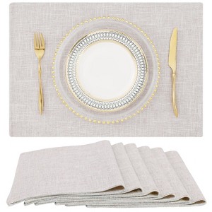Aoibox Cotton Linen Placemats Set of 6, Washable Farmhouse Dining Table Mats for Indoors & Outdoors, Easy to Clean, Neutral Beige - 1 of 4