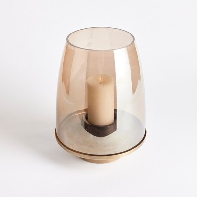Large Brass and Glass Hurricane Candle Holder