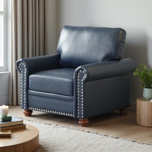 35.8" Burgundy Faux Leather Single Sofa with Nailhead Trim - 1 of 4