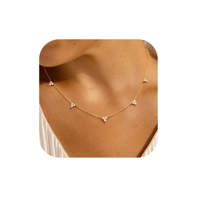 Turandoss Gold Choker Necklace for Women - Dainty 18k Gold Plated Clover Cubic Zirconia Necklaces, Wedding Prom Birthday Jewelry Gifts, 15+2.5In