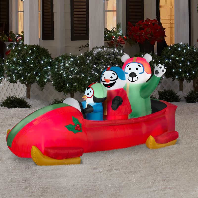 Gemmy Animated Christmas Airblown Inflatable Penguin with Snowman on Bobsled, 3.5 ft Tall, 2 of 3