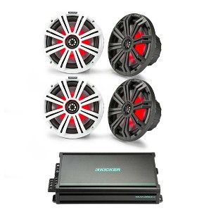 Kicker Marine Amplifier Speaker Bundle 8" LED Speaker (2 Pair) with 4 Channel Amp - 1 of 4