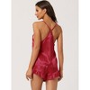 cheibear Women's Satin Spaghetti Cami Backless V-Neck Tops Ruffle Trim Shorts Sleepwear Sets - 3 of 4