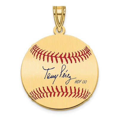 Black Bow Jewelry 14K Gold Plated Tony Perez Signature SM Enamel Baseball Pendant