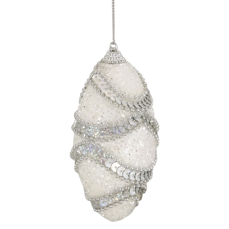 Northlight 4ct Holographic Sequined and Beaded Shatterproof Christmas Finial Ornament Set 4.5" - White/Silver, 3 of 5