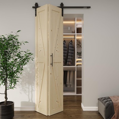 Bifold Barn Door with Hardware Track Kit,Bi-Fold Sliding Closet Doors,Pine,Easy Assembly