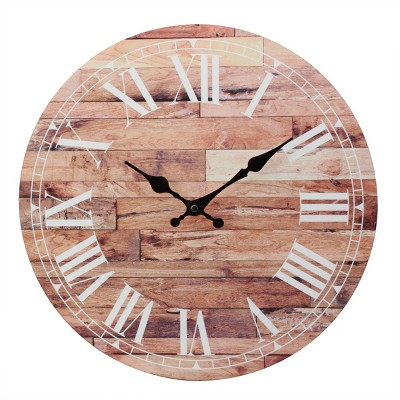14" Wooden Roman Numeral Wall Clock Light Brown - Stonebriar Collection