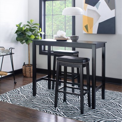 Black Rubberwood Pub Table Set with Faux Leather Stools
