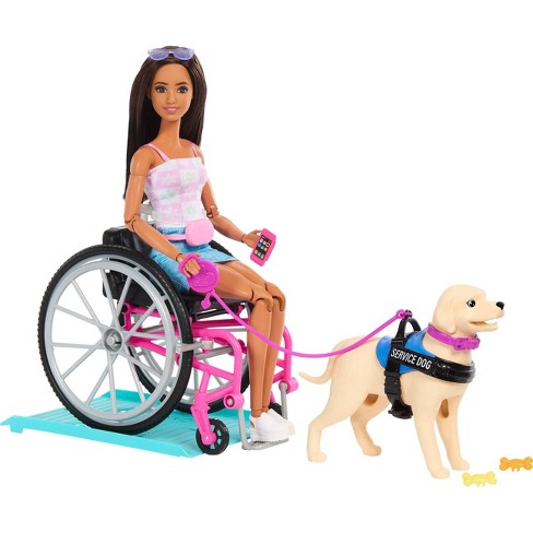 Barbie Brunette Fashion Doll Service Dog Playset With Wheelchair Ramp Accessories target Exclusive Target