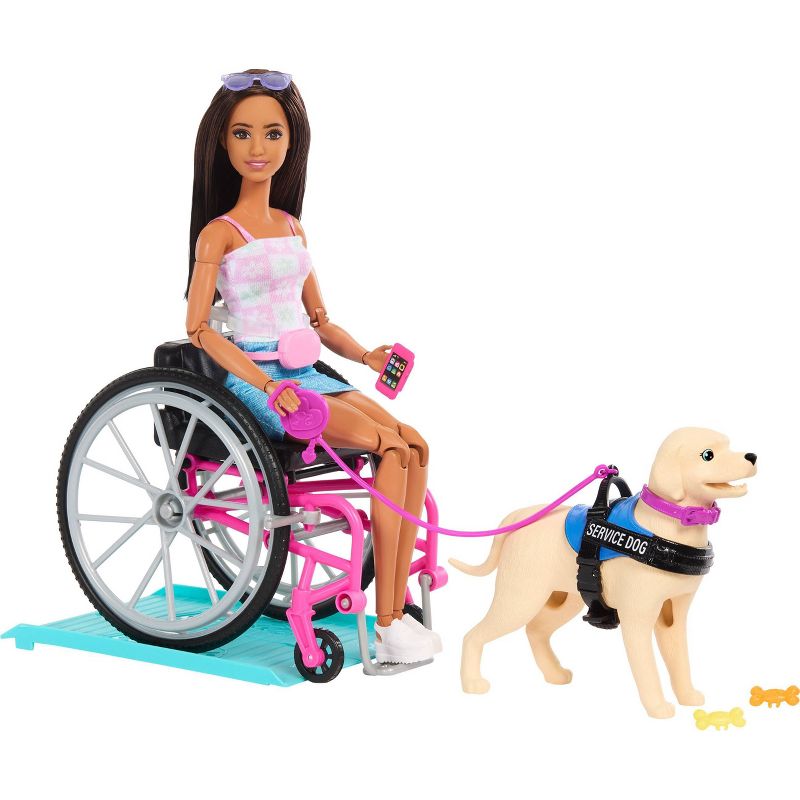 Barbie Brunette Fashion Doll &#38; Service Dog Playset with Wheelchair, Ramp &#38; Accessories (Target Exclusive), 1 of 10