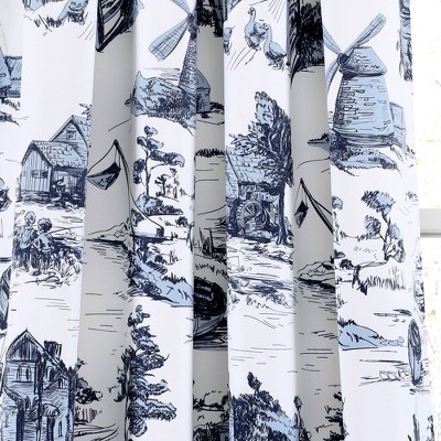 French Country Toile Blue and White Blackout Curtain Panels