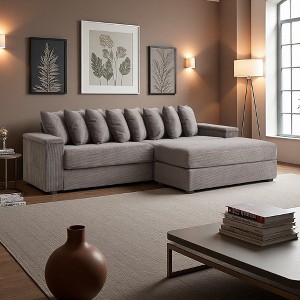 104" L-Shaped Corduroy Sectional Sofa with Chaise & 8 Pillows - 1 of 4