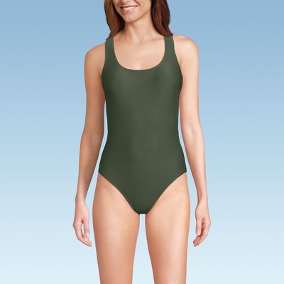 Lands' End Women's Chlorine Resistant Scoop Neck X-Back High Leg Soft Cup Tugless Sporty One Piece Swimsuit