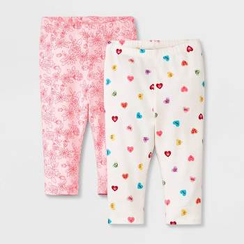 Toddler Girls' 2pk Adaptive Valentine's Day Floral Hearts Capri Leggings - Cat & Jack™ Pink/Cream
