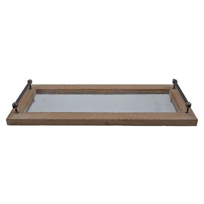 Metal and Wood Tray - Brown