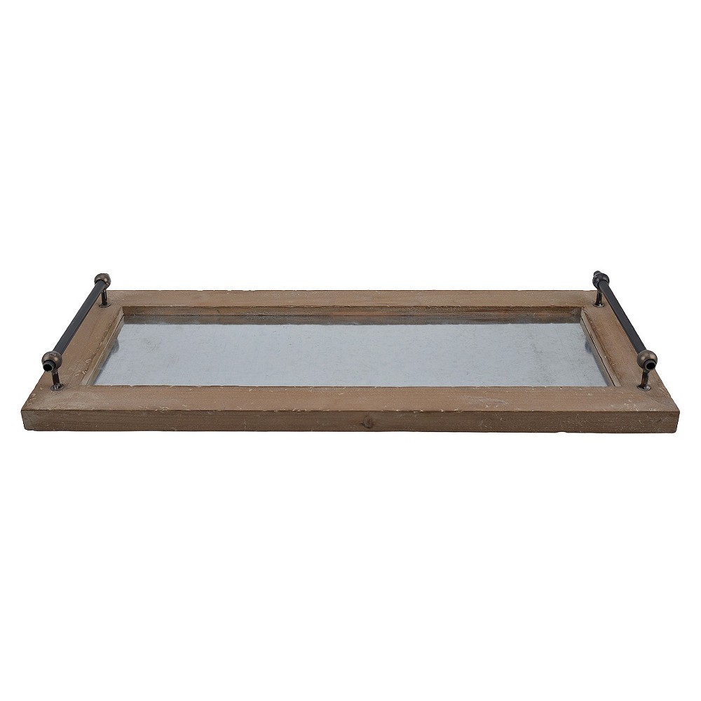 UPC 807472664750 product image for Metal and Wood Tray - Brown | upcitemdb.com